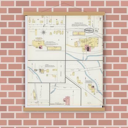 Old map wall art mockup — magnetic wood frame on brick wall — Sanborn Fire Insurance Map from Traverse City, Grand Traverse County, Michigan (1893), Sheet #0007