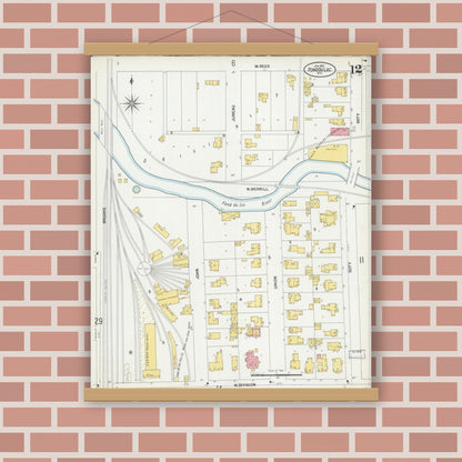 Old map wall art mockup — magnetic wood frame on brick wall — Sanborn Fire Insurance Map from Fond du Lac, Fond du Lac County, Wisconsin (1902), Sheet #0012