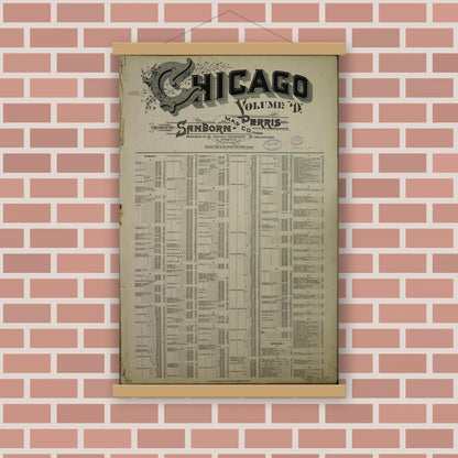 Old map wall art mockup — magnetic wood frame on brick wall — Sanborn Fire Insurance Map from Chicago, Cook County, Illinois (1897), Sheet #0001
