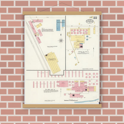 Old map wall art mockup — magnetic wood frame on brick wall — Sanborn Fire Insurance Map from Streator, La Salle County, Illinois (1909), Sheet #0022