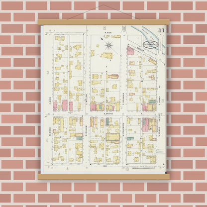 Old map wall art mockup — magnetic wood frame on brick wall — Sanborn Fire Insurance Map from Chippewa Falls, Chippewa County, Wisconsin (1895), Sheet #0011