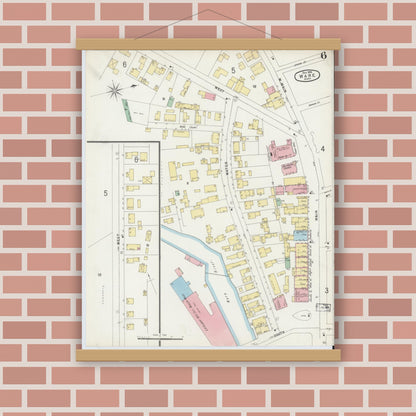 Old map wall art mockup — magnetic wood frame on brick wall — Sanborn Fire Insurance Map from Ware, Hampshire County, Massachusetts (1896), Sheet #0006