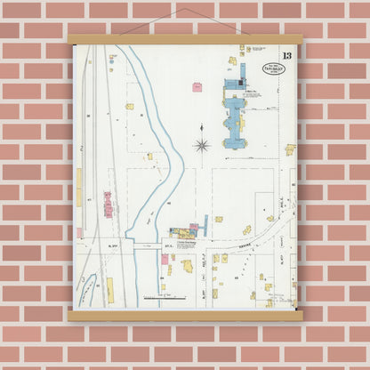 Old map wall art mockup — magnetic wood frame on brick wall — Sanborn Fire Insurance Map from Faribault, Rice County, Minnesota (1905), Sheet #0013