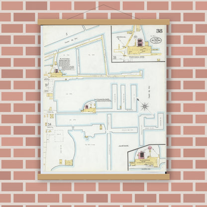 Old map wall art mockup — magnetic wood frame on brick wall — Sanborn Fire Insurance Map from Alpena, Alpena County, Michigan (1901), Sheet #0038