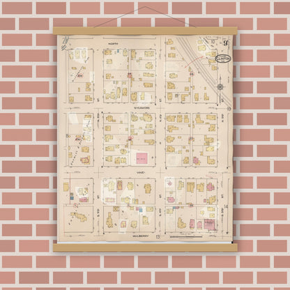Old map wall art mockup — magnetic wood frame on brick wall — Sanborn Fire Insurance Map from Clinton, Vermillion County, Indiana (1947), Sheet #0009