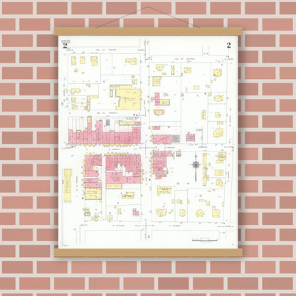 Old map wall art mockup — magnetic wood frame on brick wall — Sanborn Fire Insurance Map from Plano, Collin County, Texas (1949), Sheet #0002