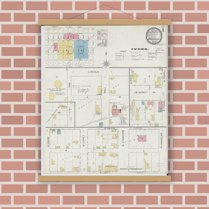 Old map wall art mockup — magnetic wood frame on brick wall — Sanborn Fire Insurance Map from Griggsville, Pike County, Illinois (1894) - Complete Map Set