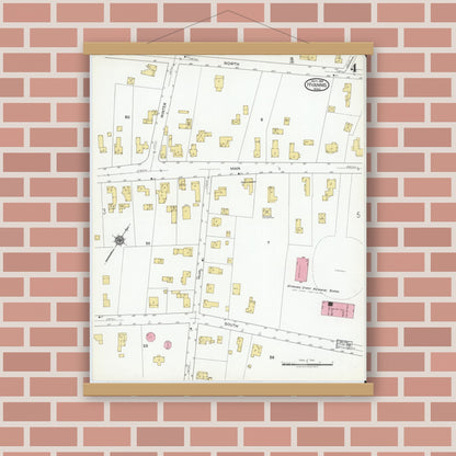 Old map wall art mockup — magnetic wood frame on brick wall — Sanborn Fire Insurance Map from Hyannis, Barnstable County, Massachusetts (1919), Sheet #0004