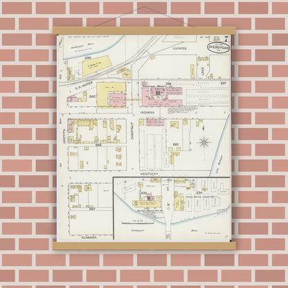 Old map wall art mockup — magnetic wood frame on brick wall — Sanborn Fire Insurance Map from Sheboygan, Sheboygan County, Wisconsin (1887), Sheet #0007