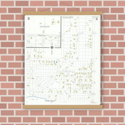 Old map wall art mockup — magnetic wood frame on brick wall — Sanborn Fire Insurance Map from Union City, Branch And Calhoun Counties, Michigan (1940), Sheet #0003