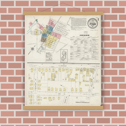 Old map wall art mockup — magnetic wood frame on brick wall — Sanborn Fire Insurance Map from Pitman, Gloucester County, New Jersey (1915) - Complete Map Set
