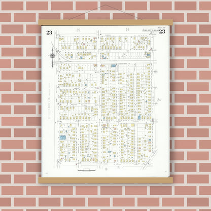 Old map wall art mockup — magnetic wood frame on brick wall — Sanborn Fire Insurance Map from Beloit, Rock County, Wisconsin (1939), Sheet #0023