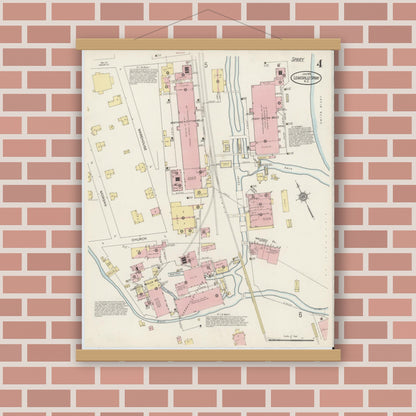 Old map wall art mockup — magnetic wood frame on brick wall — Sanborn Fire Insurance Map from Leaksville-spray, Rockingham County, North Carolina (1915), Sheet #0004