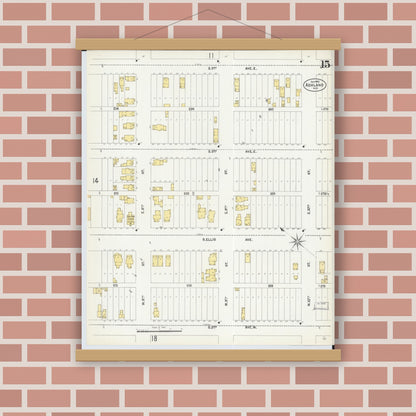 Old map wall art mockup — magnetic wood frame on brick wall — Sanborn Fire Insurance Map from Ashland, Ashland County, Wisconsin (1901), Sheet #0015