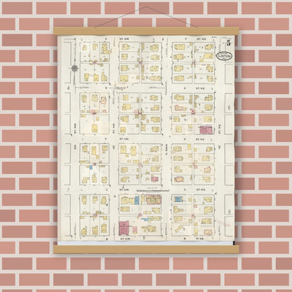 Old map wall art mockup — magnetic wood frame on brick wall — Sanborn Fire Insurance Map from Linton, Greene County, Indiana (1948), Sheet #0005