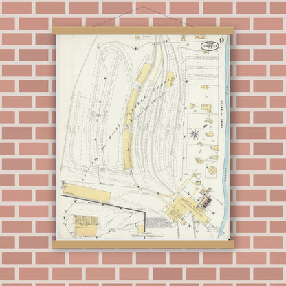 Old map wall art mockup — magnetic wood frame on brick wall — Sanborn Fire Insurance Map from Orange, Orange County, Texas (1896), Sheet #0009