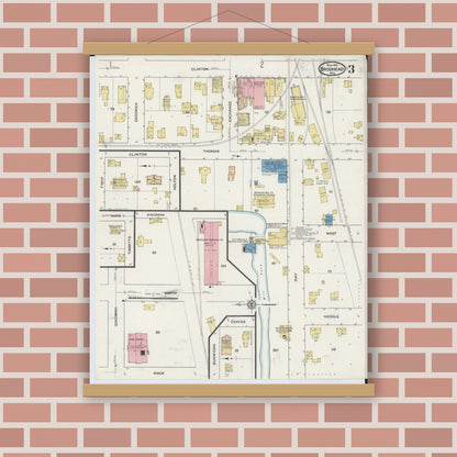 Old map wall art mockup — magnetic wood frame on brick wall — Sanborn Fire Insurance Map from Brodhead, Green County, Wisconsin (1915), Sheet #0003