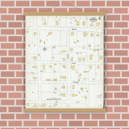 Old map wall art mockup — magnetic wood frame on brick wall — Sanborn Fire Insurance Map from Commerce, Hunt County, Texas (1901), Sheet #0005