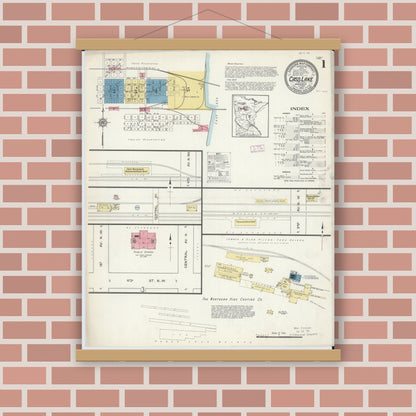 Old map wall art mockup — magnetic wood frame on brick wall — Sanborn Fire Insurance Map from Cass Lake, Cass County, Minnesota (1913), Sheet #0001