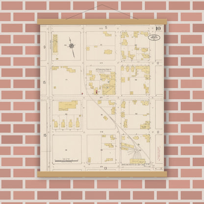 Old map wall art mockup — magnetic wood frame on brick wall — Sanborn Fire Insurance Map from Arcata, Humboldt County, California (1919), Sheet #0010
