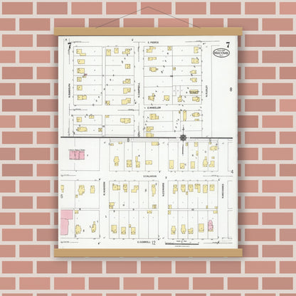 Old map wall art mockup — magnetic wood frame on brick wall — Sanborn Fire Insurance Map from Macomb, Mcdonough County, Illinois (1924), Sheet #0007