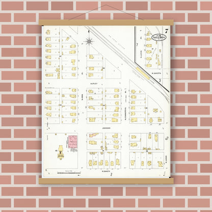 Old map wall art mockup — magnetic wood frame on brick wall — Sanborn Fire Insurance Map from Eagle Grove, Wright County, Iowa (1906), Sheet #0007