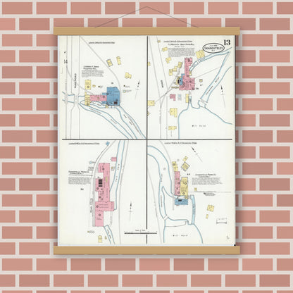Old map wall art mockup — magnetic wood frame on brick wall — Sanborn Fire Insurance Map from Skaneateles, Onondaga County, New York (1909), Sheet #0013