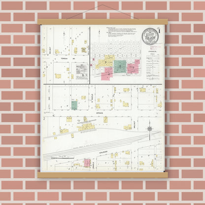 Old map wall art mockup — magnetic wood frame on brick wall — Sanborn Fire Insurance Map from Toluca, Marshall County, Illinois (1910) - Complete Map Set