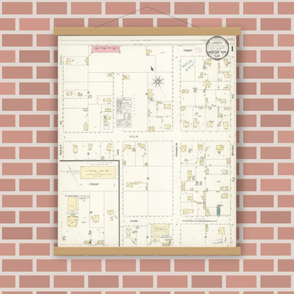 Old map wall art mockup — magnetic wood frame on brick wall — Sanborn Fire Insurance Map from Mountain View, Santa Clara County, California (1897) - Complete Map Set