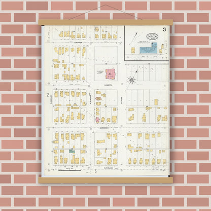 Old map wall art mockup — magnetic wood frame on brick wall — Sanborn Fire Insurance Map from Cadillac, Wexford County, Michigan (1906), Sheet #0003