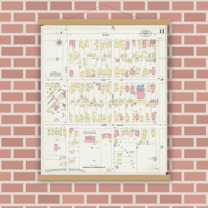 Old map wall art mockup — magnetic wood frame on brick wall — Sanborn Fire Insurance Map from Xenia, Greene County, Ohio (1901), Sheet #0011
