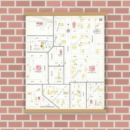 Old map wall art mockup — magnetic wood frame on brick wall — Sanborn Fire Insurance Map from Boone, Boone County, Iowa (1900), Sheet #0015