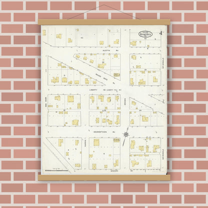 Old map wall art mockup — magnetic wood frame on brick wall — Sanborn Fire Insurance Map from Round Rock, Williamson County, Texas (1916), Sheet #0004