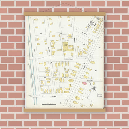 Old map wall art mockup — magnetic wood frame on brick wall — Sanborn Fire Insurance Map from Rome, Oneida County, New York (1899), Sheet #0004