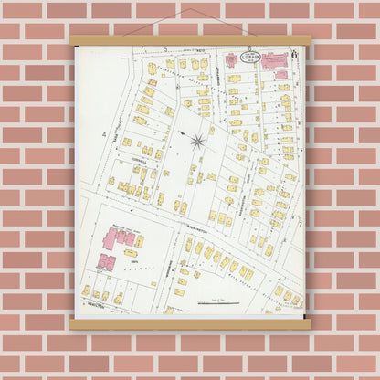 Old map wall art mockup — magnetic wood frame on brick wall — Sanborn Fire Insurance Map from Lorain, Lorain County, Ohio (1905), Sheet #0006