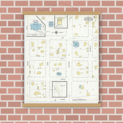 Old map wall art mockup — magnetic wood frame on brick wall — Sanborn Fire Insurance Map from Georgetown, Williamson County, Texas (1910), Sheet #0005
