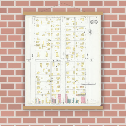 Old map wall art mockup — magnetic wood frame on brick wall — Sanborn Fire Insurance Map from Owatonna, Steele County, Minnesota (1909), Sheet #0007