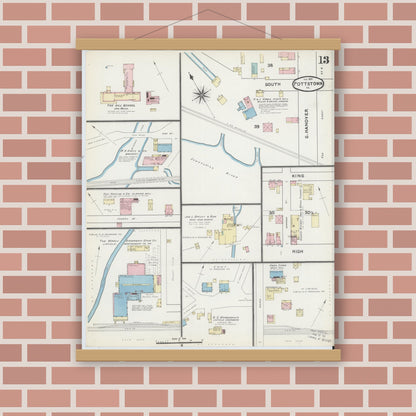 Old map wall art mockup — magnetic wood frame on brick wall — Sanborn Fire Insurance Map from Pottstown, Montgomery County, Pennsylvania (1891), Sheet #0013