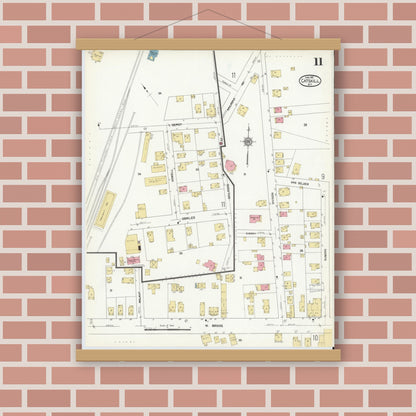 Old map wall art mockup — magnetic wood frame on brick wall — Sanborn Fire Insurance Map from Catskill, Greene County, New York (1912), Sheet #0011