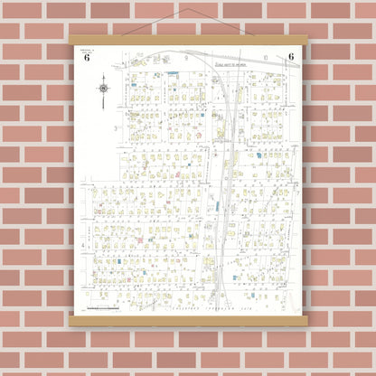 Old map wall art mockup — magnetic wood frame on brick wall — Sanborn Fire Insurance Map from Spencer, Clay County, Iowa (1941), Sheet #0006