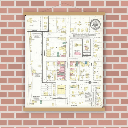 Old map wall art mockup — magnetic wood frame on brick wall — Sanborn Fire Insurance Map from Exira, Audubon County, Iowa (1909), Sheet #0001