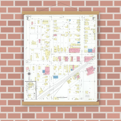 Old map wall art mockup — magnetic wood frame on brick wall — Sanborn Fire Insurance Map from Bremen, Fairfield County, Ohio (1950), Sheet #0002