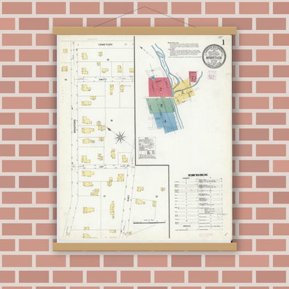 Old map wall art mockup — magnetic wood frame on brick wall — Sanborn Fire Insurance Map from Marathon, Cortland County, New York (1907) - Complete Map Set