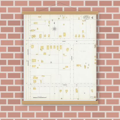 Old map wall art mockup — magnetic wood frame on brick wall — Sanborn Fire Insurance Map from De Land, Volusia County, Florida (1903), Sheet #0004