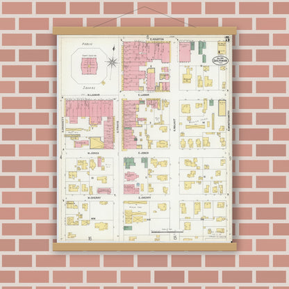 Old map wall art mockup — magnetic wood frame on brick wall — Sanborn Fire Insurance Map from Sherman, Grayson County, Texas (1902), Sheet #0005