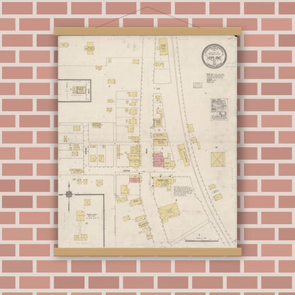 Old map wall art mockup — magnetic wood frame on brick wall — Sanborn Fire Insurance Map from Hopland, Mendocina County, California (1919), Sheet #0001