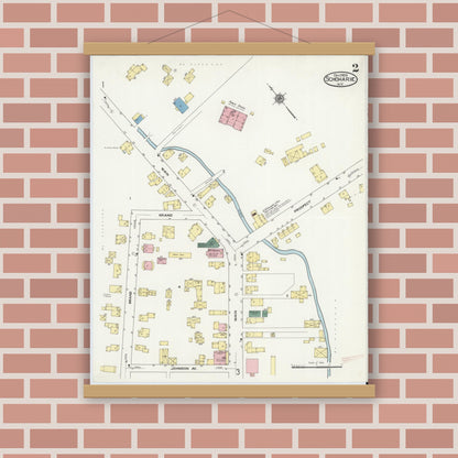 Old map wall art mockup — magnetic wood frame on brick wall — Sanborn Fire Insurance Map from Schoharie, Schoharie County, New York (1909), Sheet #0002
