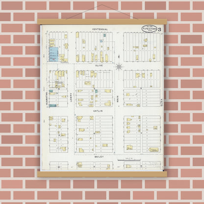 Old map wall art mockup — magnetic wood frame on brick wall — Sanborn Fire Insurance Map from Pipestone, Pipestone County, Minnesota (1892), Sheet #0003