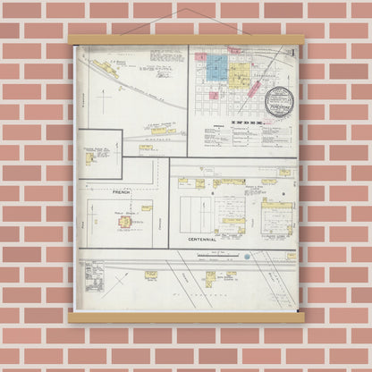 Old map wall art mockup — magnetic wood frame on brick wall — Sanborn Fire Insurance Map from Pipestone, Pipestone County, Minnesota (1892) - Complete Map Set