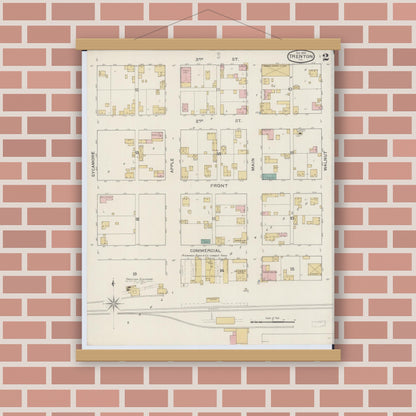Old map wall art mockup — magnetic wood frame on brick wall — Sanborn Fire Insurance Map from Trenton, Clinton County, Illinois (1893), Sheet #0002